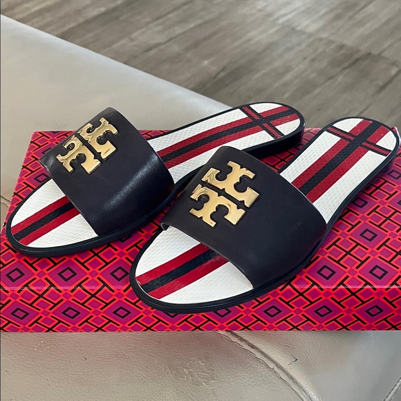 Tory Burch Logo Slide Sandals - Picture 1 of 13